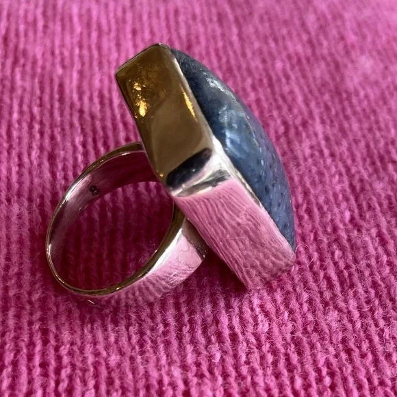 KC Sterling Silver and Natural Blue Coral Ring